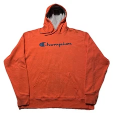 Champion Hoodie Men’s XL Orange Pullover Script Logo Hip Hop Hipster Sportswear