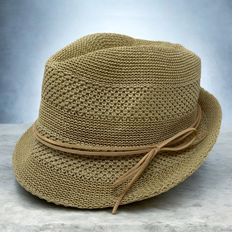 Sombrero de gángster Anna & Ava Fedora Trilby tejido cubano hip hop paja de rafia natural Foto 2 de 4