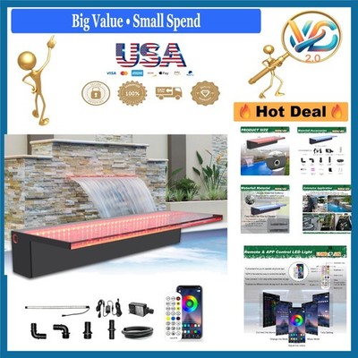 Waterfall Spillway LED Light Pool Fountain with Remote App Control Acrylic 23.6''