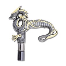 Dragon Walking Cane Nickel Silver and Gold Beautiful Dragon Walking Stick, 37"