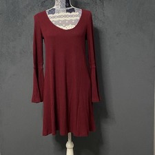 Altar'd State Dress Womens S Burgundy Bell Sleeve Ribbed Knit V-neck Mini Boho