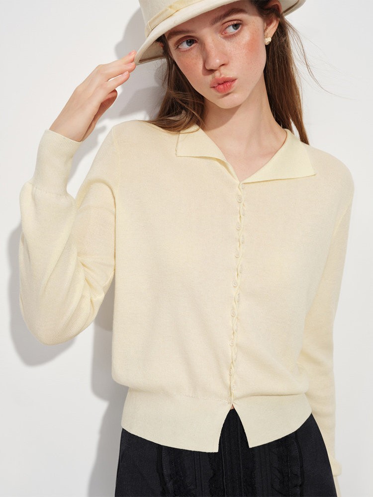 Women's Turn-Down Collar Knitted Sweater Spring 2026 New Long Sleeve Sweater Top