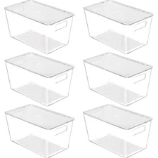 Stackable Plastic Storage Bins with Lids for Kitchen Pantry Closet