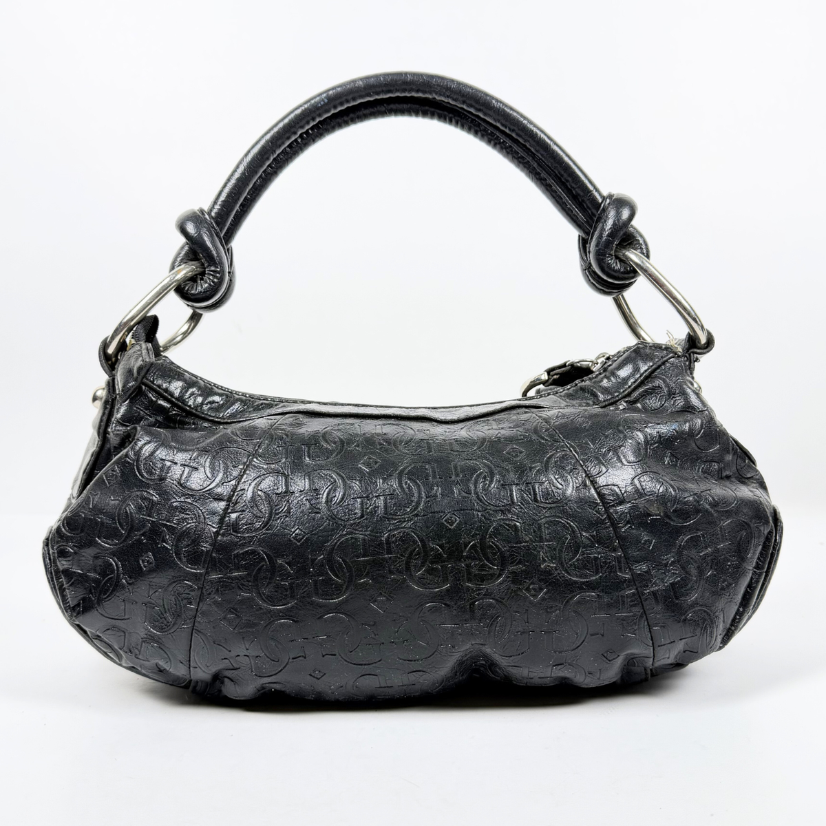 Guess Y2K Black Monogram Hobo Shoulder Bag Rhinestone Logo Faux