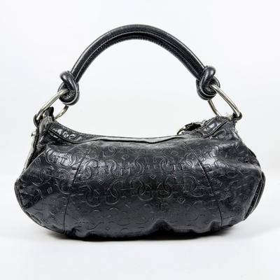 Guess Y2K Black Monogram Hobo Shoulder Bag Rhinestone Logo Faux