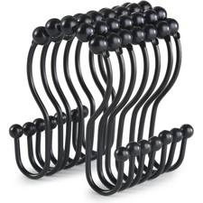 Stainless Steel Black Shower Curtain Hooks 12 Pcs Rust Proof Smooth Sliding Anti