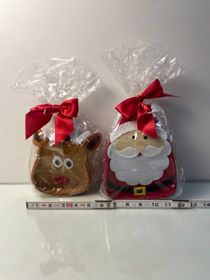 Santa & Reindeer Felt Christmas Gift Bags w/ Bows Eco Friendly Reusable Holiday - Image 3 of 4