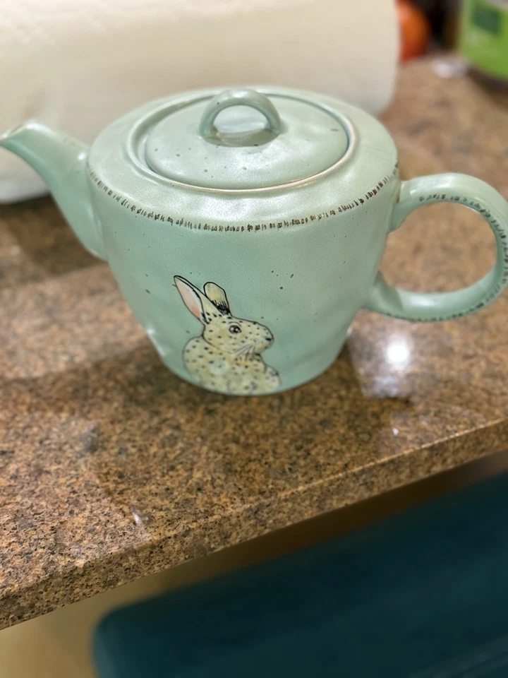 Spectrum Designs Bunny Rabbit Teapot Sage Green 2018 So Sweet! EUC - Image 2 of 4