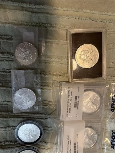 15 Ounces of Silver 1 Libertad 2 Maple Leafs 12 Eagles (5 of them slabs) 69 & 70