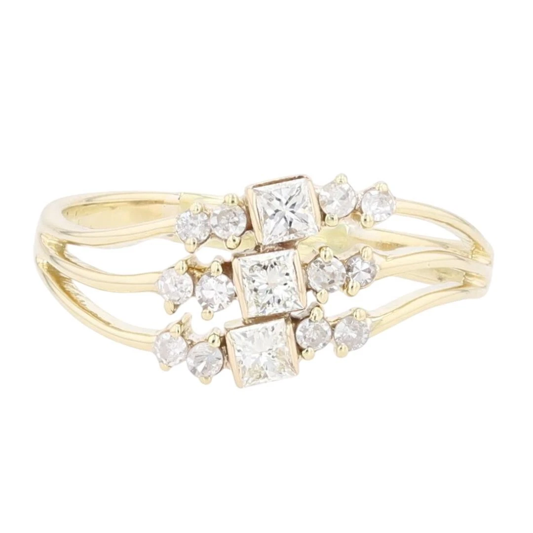 Anillo De Compromiso De Diamantes De Tres Piedras, Corte Princesa, Oro Blanco De 14/18 Quilates, Diamante Natural. - México