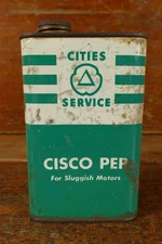 Vintage Cities Service Cisco Pep 16oz Metal Motor Oil Can - Engine Cleaner Empty