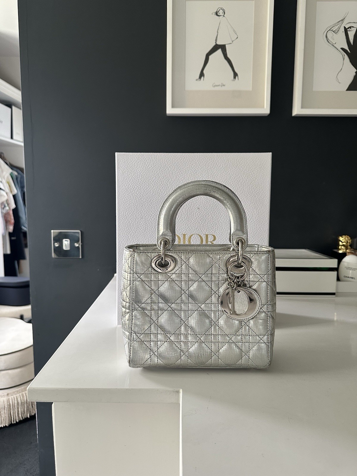 DIOR Small Silver Leather Lady Dior My ABCDior RRP £5,000