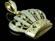 1.30Ct Round Cut VVS1/D Diamond Crown Charm Pendant 18" 14K Yellow Gold Finish