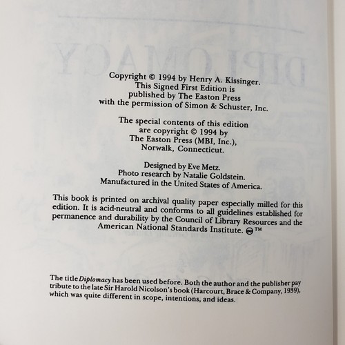 Diplomacy by Henry Kissinger (SIGNED/1st Ed, #2293/2500, Easton Press, Leather) - Picture 8 of 8