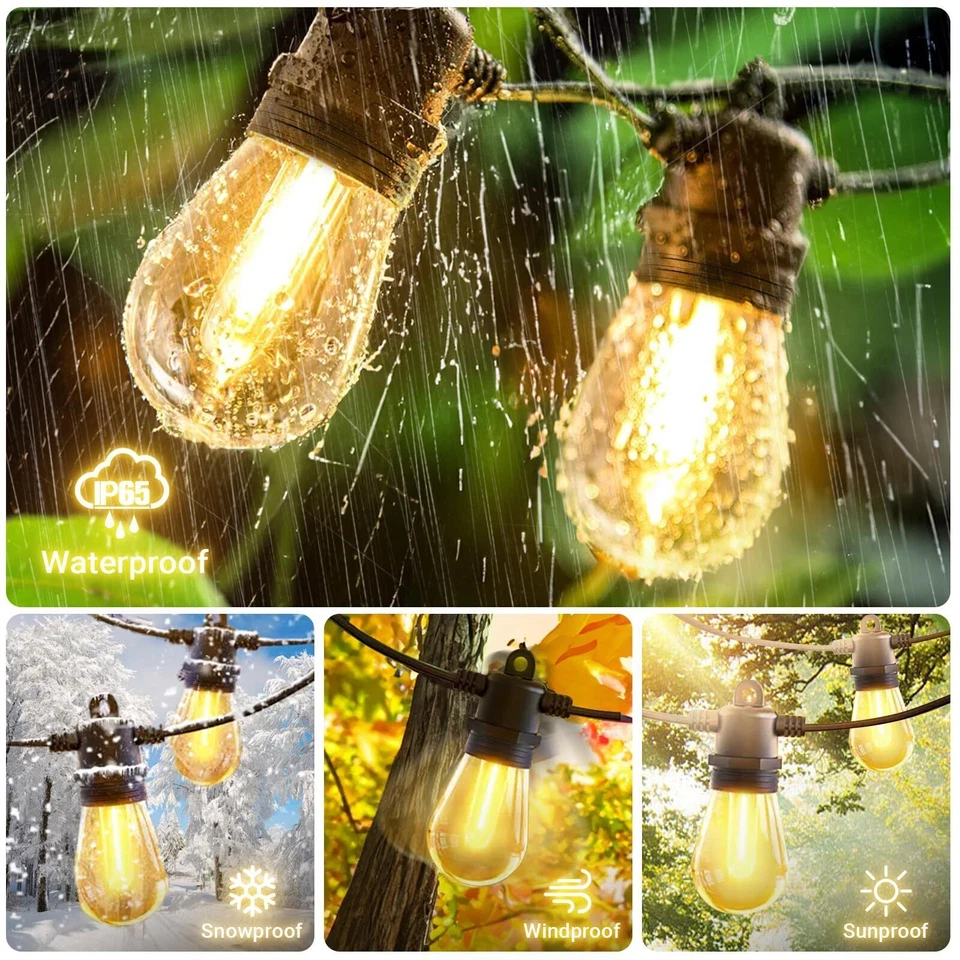 54ft String Lights S14 LED Shatterproof IP65 Warm for Outdoor Garden Patio Yard - Image 3 of 4