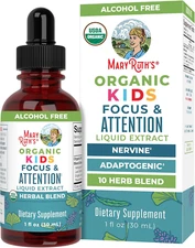 Kids Brain Supplements for Memory and Focus, USDA Organic Drops with Ginkgo Bilo