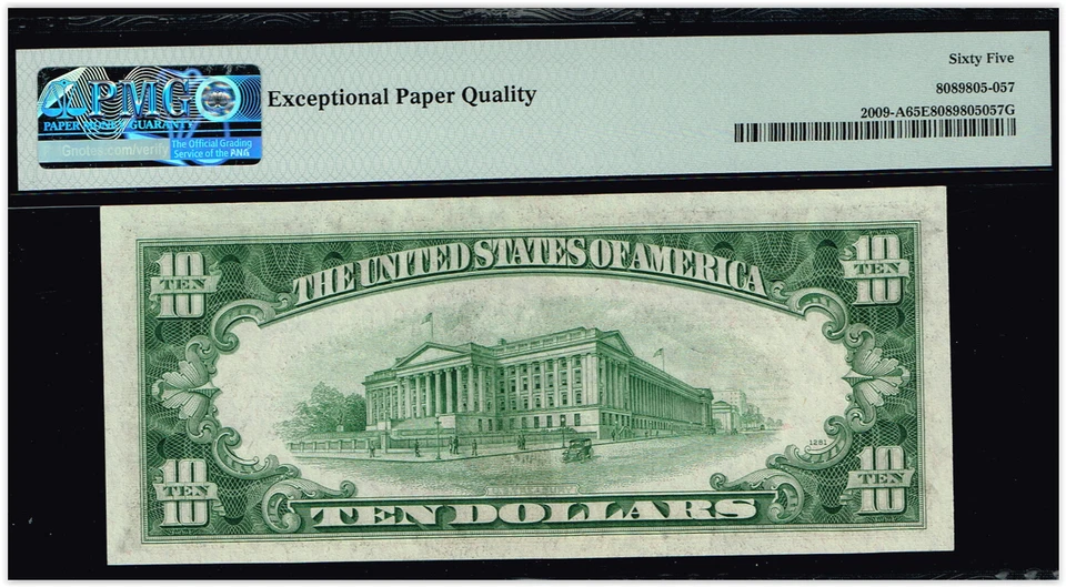 $10 1934D  Boston FRN. Fr. 2009-A. TOUGH GEM NOTE.  PMG 65 EPQ - Image 2 of 3