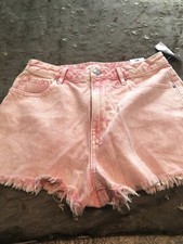 Pacsun High Rise Festival Shorts 28 Denim Pastel Colorblock Fray Hems Pink - NWT
