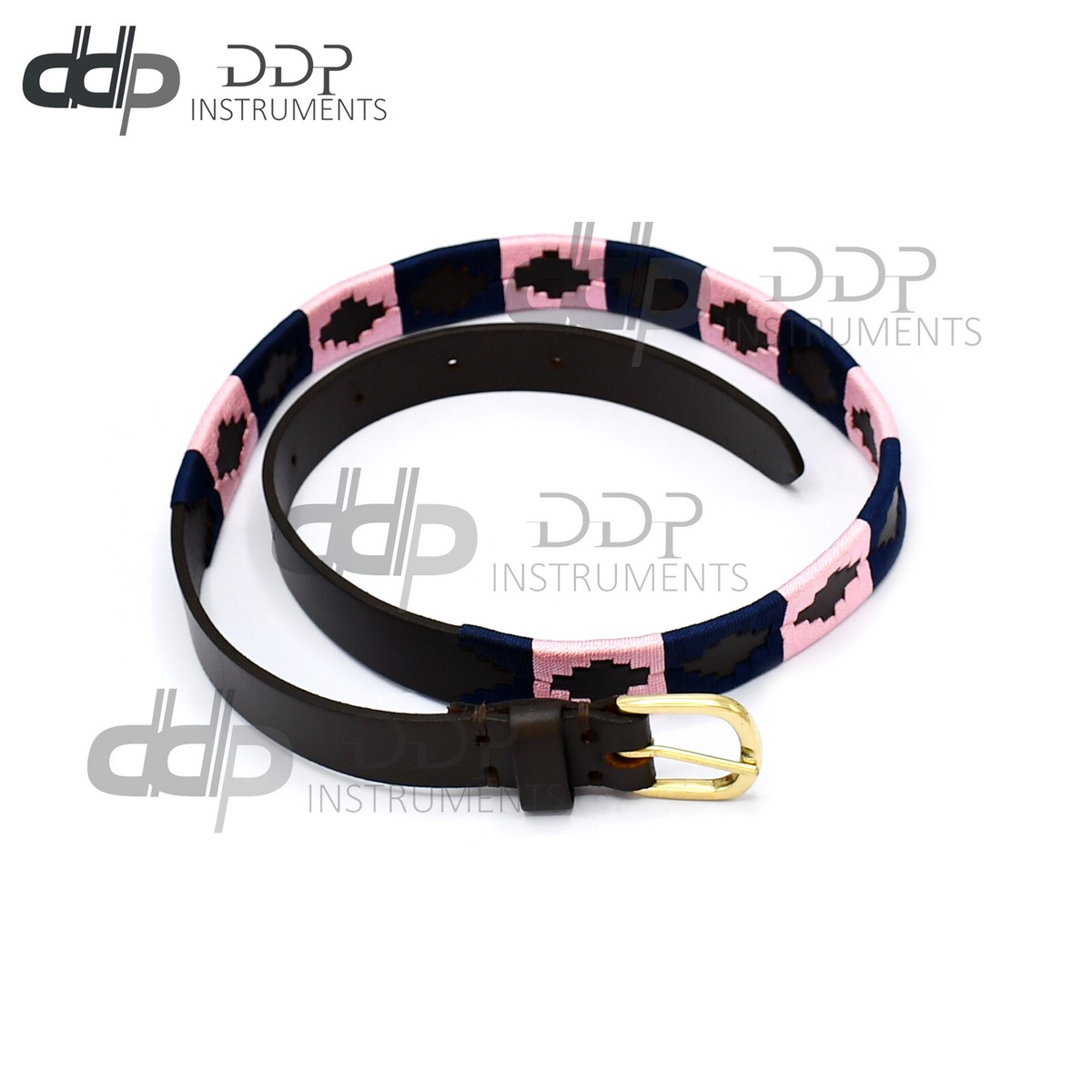 Genuine Leather Polo Belt Navy Blue & Pink Color Hand Woven