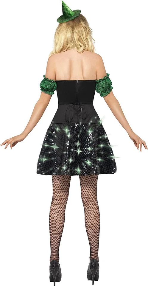 Adulto Mujer Iluminado Bruja Malvada Vestido Elegante Disfraz Fiesta Conjunto Foto 3 de 4