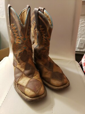 Anderson Bean Boys Youth Kids Boot Sz1 Cowboy Western  Stitch distressed Leather