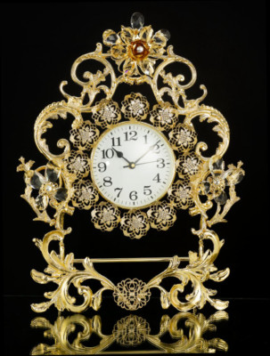 BADDEKOR UHR GOLD MIT KRISTALLBLUMEN