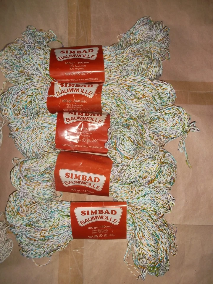 NEU 6 Knäule Garn Strickgarn Marke Hartmuth Wolle Baumwolle weiß + bunter Faden - Bild 3 von 4