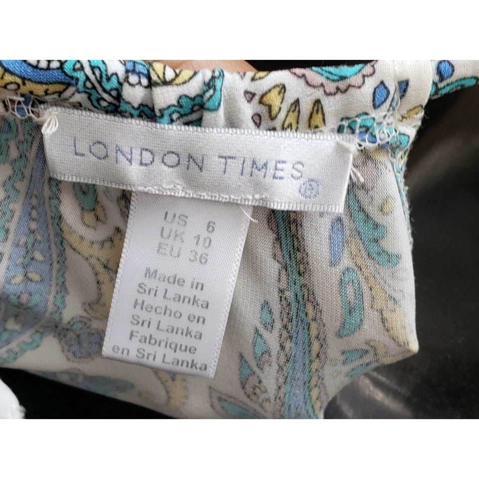 London Times длиной макси платье женщин размер 6 синий и бежевый круглый вырез без рукавов - Изображение 3 из 4