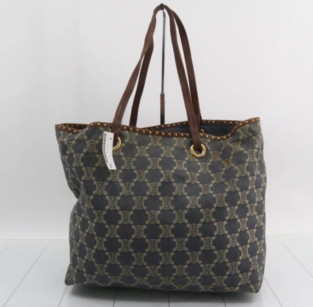 Borsa tote CELINE Paris Macadam logo trionfo tela pelle USATA originale #S2122