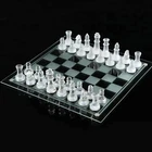 Glass Chess Board Game Set Frosted Polished Board Pieces Padded Bottom Gift