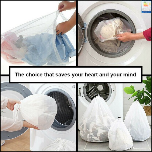 Laundry Washing Mesh Net Bag Drawstring Delicate Cloth Cleaning Clothes Lingerie - Picture 5 of 12