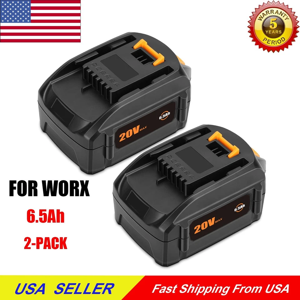 SKYON 2PACK 6.5Ah For WORX 20V MAX Extend Lithium Battery WA3520 WA3525 WA3575 WA3578