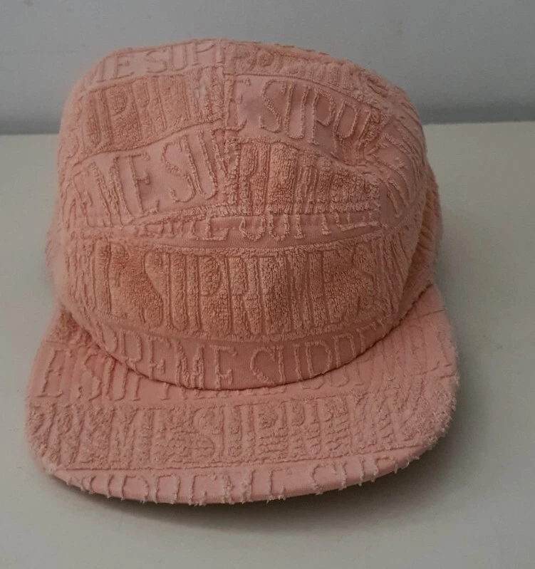 Casquette de camp éponge à rayures texte suprême SS17 pêche