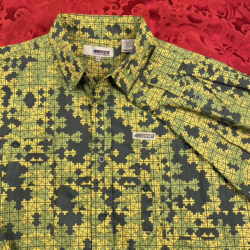 Camisa De Colección La Meca Para Hombres XL Verde Negra Geométrica Tetris Block Ropa de Calle Y2K Años 90 Foto 4 de 4