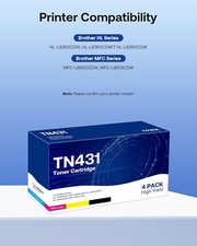 Brother Compatible TN431 New 4 Pack Premium Toner Cartridge Black Cyan Magenta Y