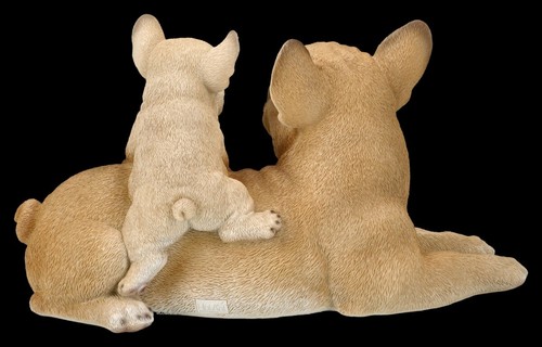 Gartenfigur Hunde - Französische Bulldogge mit Welpe - HotAnt Garten Deko Statue - Bild 5 von 7