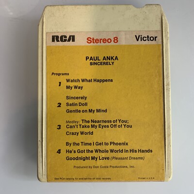 Paul Anka Sincerely (8-Track Tape)