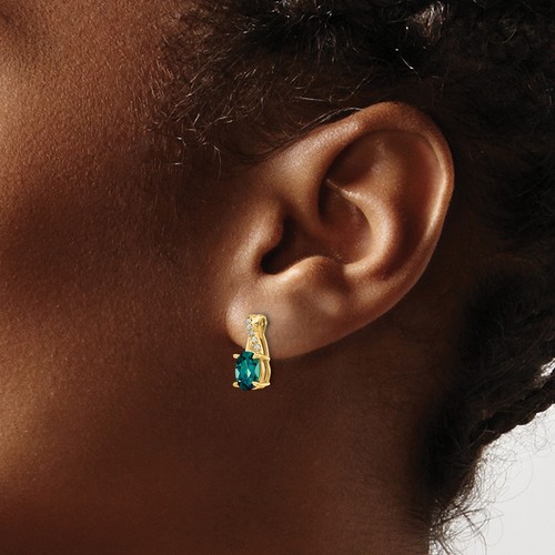 10k Yellow Gold Created Alexandrite and Diamond Earrings - Picture 3 of 7