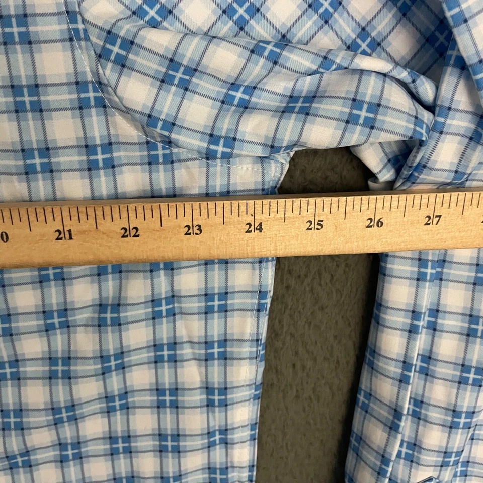 Camisa de vestir Work Rest Karma para hombre talla 17,5 azul a cuadros elástica manga larga papá Foto 2 de 4