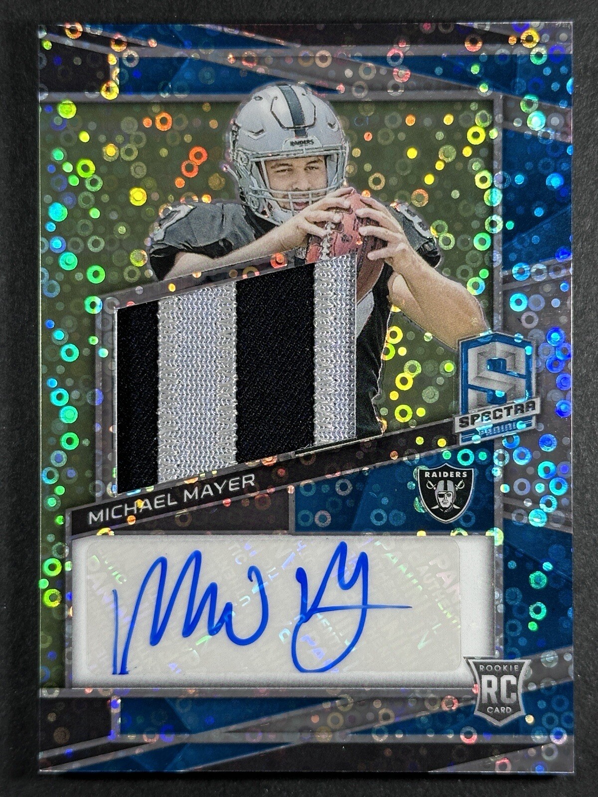 2023 Panini Spectra Michael Mayer Rookie Patch Auto Neon Blue Disco /50 RPA #226