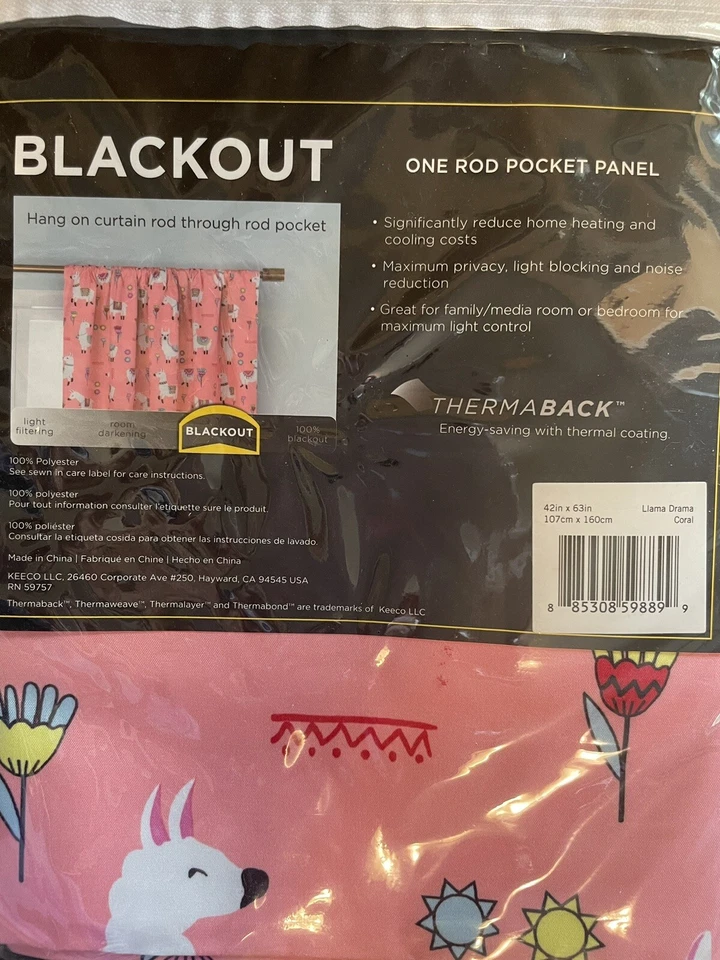 Занавеска затемняющая драматическая Eclipse Llama одна панель 42 дюйма x 63 дюйма термобак коралловая цветная - Изображение 4 из 4