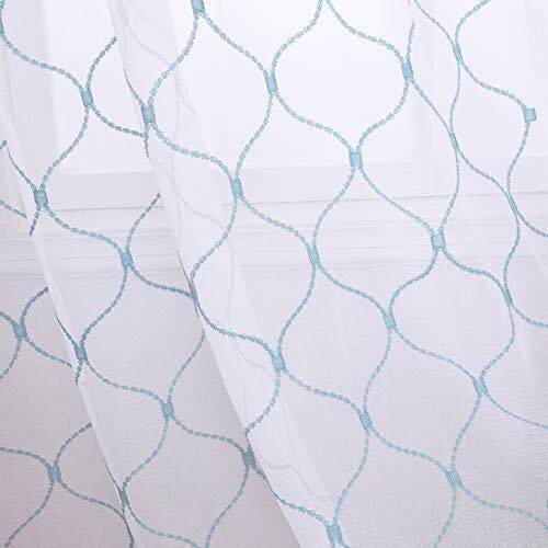 Cortinas transparentes bordadas azules 63 pulgadas, varilla 52" W x 63" L (paquete de 2) azul ondulado - Imagen 3 de 7