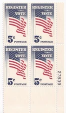 STAMP US SCOTT 1249 "Register Vote" 5 CENT 1964 MNH PB OF 4 LR - C