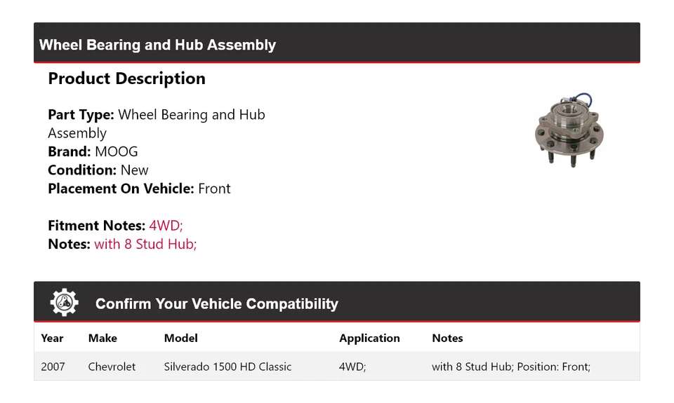 Conjunto de buje de cojinete de rueda clásico para Chevrolet Silverado 1500 HD 2007 Foto 2 de 4