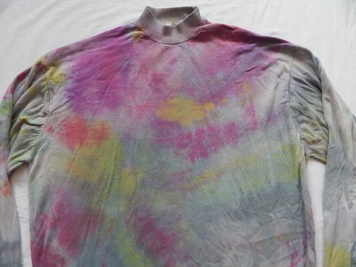 Tie Dye Purple Gray Turtleneck Sweater - 2XL Mens Silk Cotton Hand Made Pullover - Picture 4 of 6