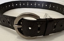 Fossil Small Women's Black Leather Belt Studded Embossed NEW
