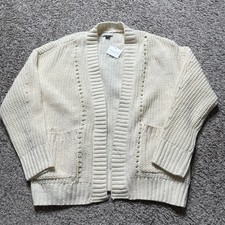 American Eagle Cardigan Sweater Women  s Medium Ivory Cream Chunky Open Knit Nwt