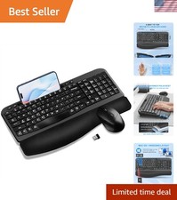 2.4G Wireless Ergonomic Keyboard Mouse Combo with Cushioned Wrist Rest