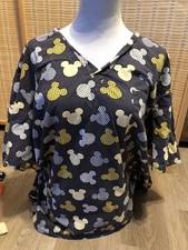 Disney Scrubs Scrub Top Cartoon Mickey and Minnie Mouse Ears 2XL XXL Gray Yellow