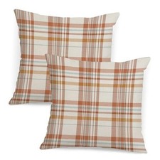 Fall Pillow Covers 18x18 Set of 2 Autumn 18" x 18" Pack of 2 Orange Plaids